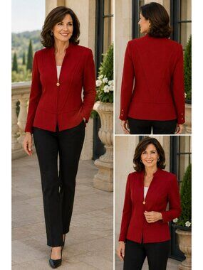St. John Collection Crimson Zip Front Jacket Size 12 Wool Blend With Tags